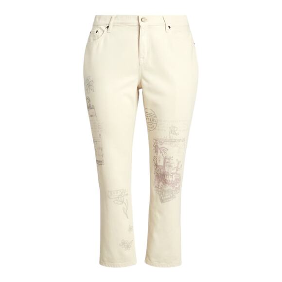 Lauren Ralph Lauren Denim - Lauren Ralph Lauren Woman Print Relaxed tapered ankle jeans beige size 20W
